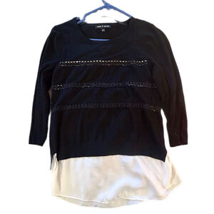 🏷️Cable & Gauge Mixed Media Sweater Black Crochet Layered Look Small🏷️